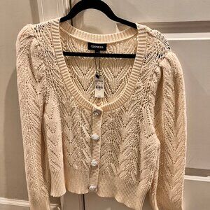 NEW EXPRESS Square Neck Pearl Faux Button Front Cardigan SZ XL
